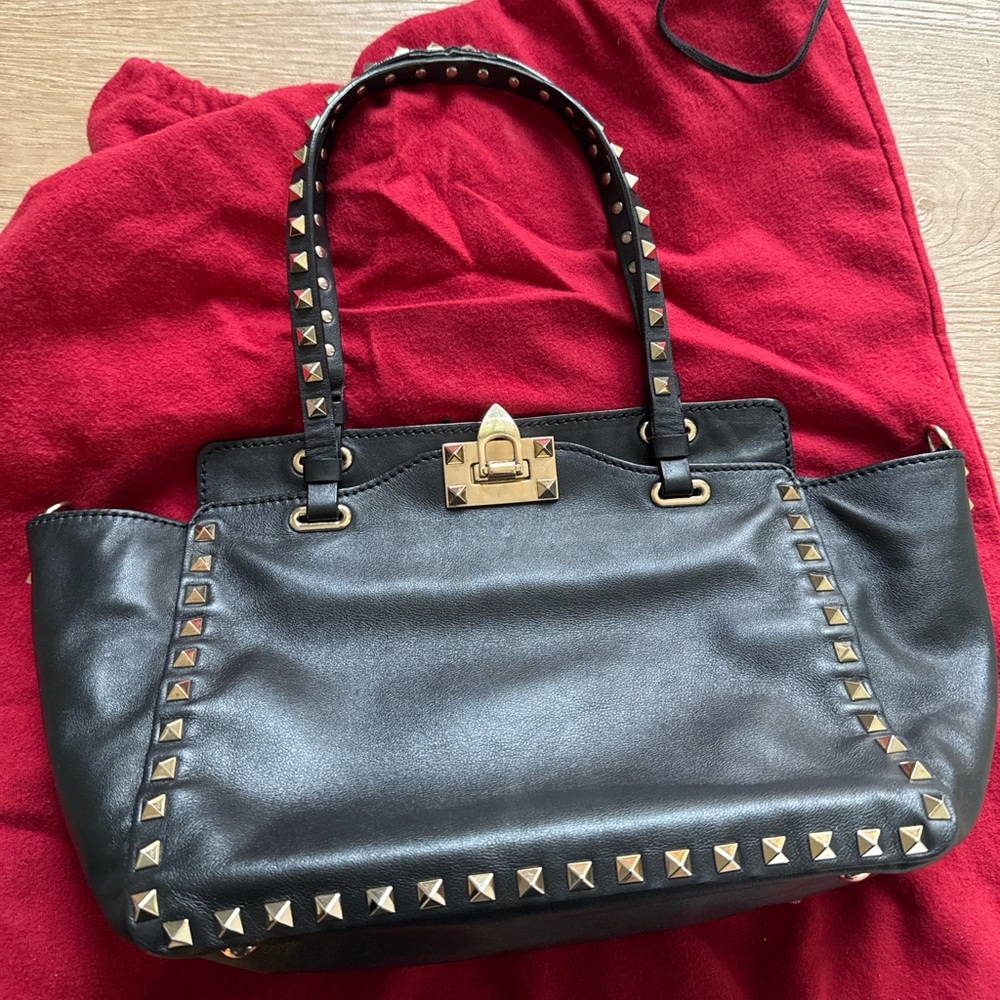 Authentic Valentino Garavani Black Leather Studded Tote Bag